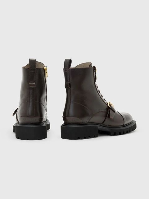 AllSaints workery skórzane Tori Boot damskie kolor brązowy na płaskim obcasie W119FB