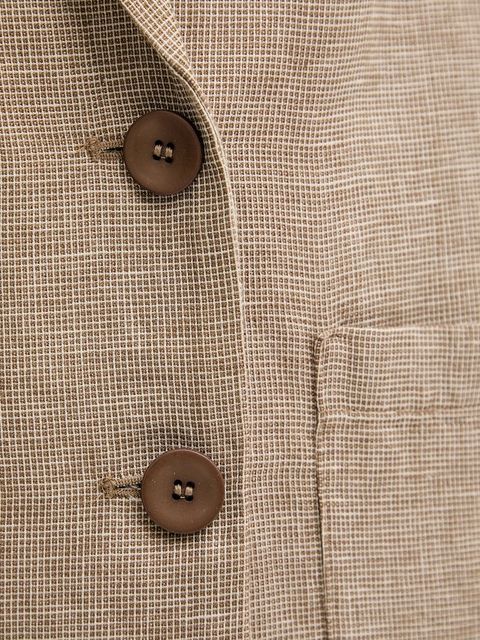 United Colors of Benetton marynarka lniana kolor beżowy dwurzędowa wzorzysta 265XDW035