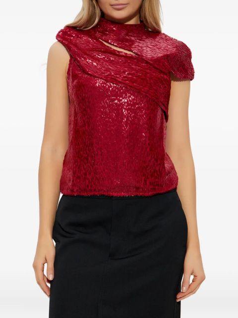 Self-Portrait draped lurex blouse - Red