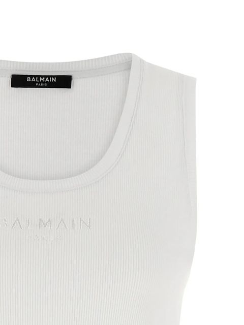 Balmain ribbed embroidery tank top - White