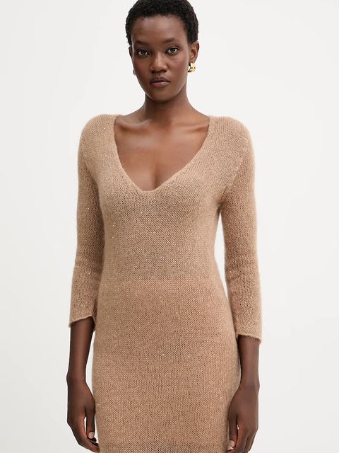 Liviana Conti sukienka z dodatkiem wełny kolor brązowy maxi prosta L5WG63