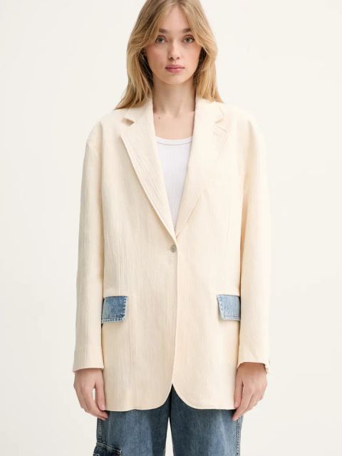 Moschino Jeans marynarka kolor beżowy jednorzędowa 0508 3717