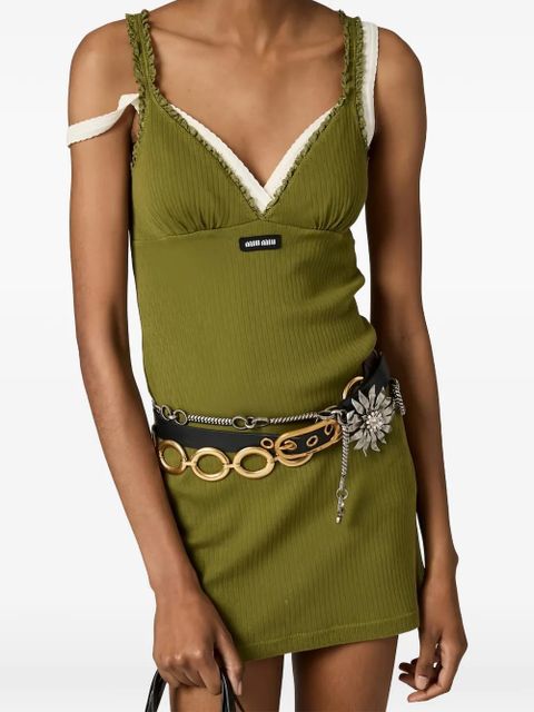 Miu Miu lace-trimmed ribbed-knit top - Green