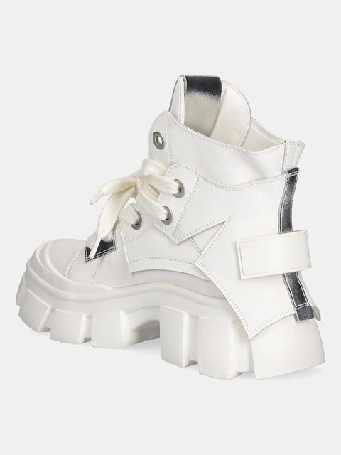 GOE workery skórzane damskie kolor beżowy na platformie SS2N4055 WHITE