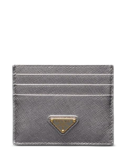Prada triangle-logo leather card holder - Grey - zdjęcie produktu nr 1