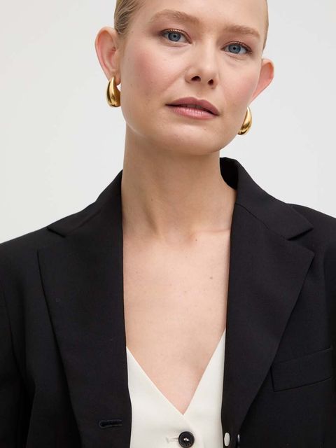 Weekend Max Mara marynarka wełniana kolor czarny jednorzędowa gładka 2415041021600