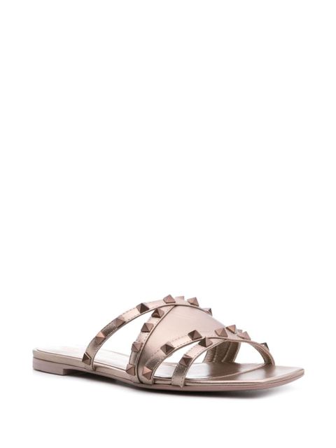 Valentino Garavani Rockstud metallic leather slides - Gold - zdjęcie produktu nr 2