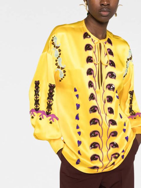 Valentino Garavani embellished silk blouse - Yellow