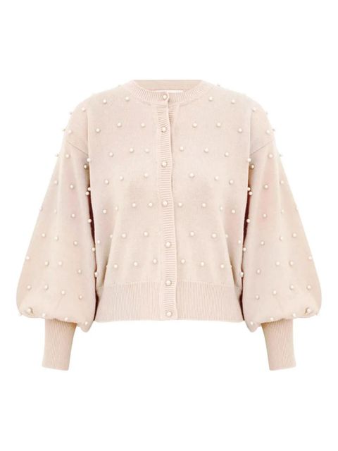 ZIMMERMANN pearl-embellished balloon-sleeve cardigan - White - zdjęcie produktu nr 1