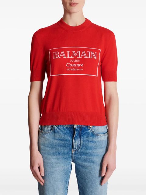 Balmain logo-intarsia T-shirt - Red