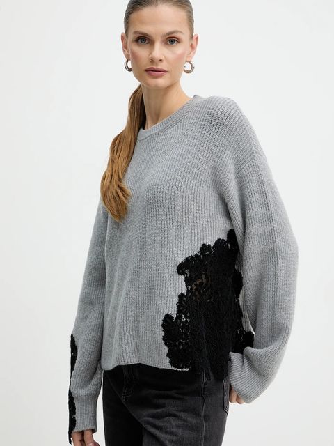 Pinko sweter z dodatkiem wełny damski kolor szary 105505 A2R1