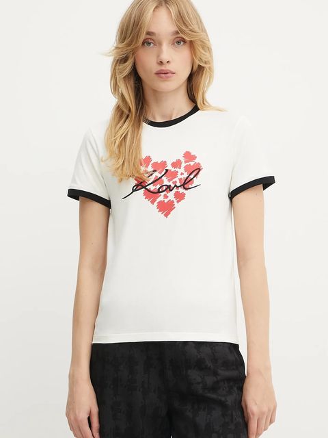 Karl Lagerfeld t-shirt bawełniany damski kolor beżowy A3W17015 - zdjęcie produktu nr 1