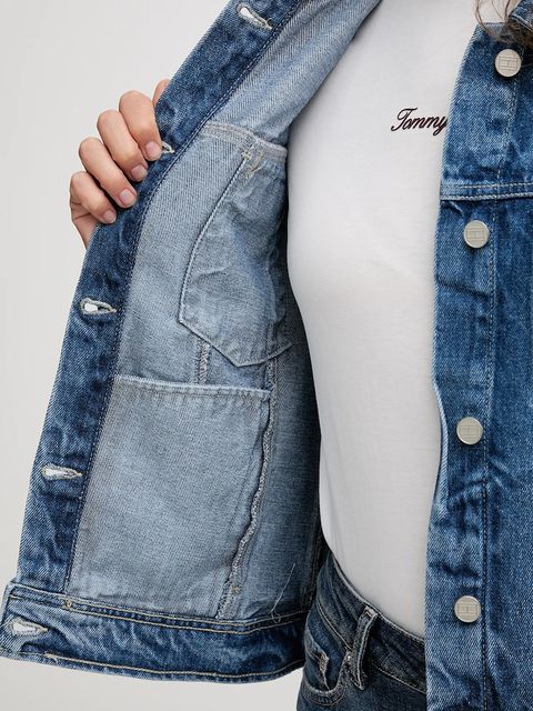 Tommy Hilfiger kurtka jeansowa kolor niebieski przejściowa WW0WW46485