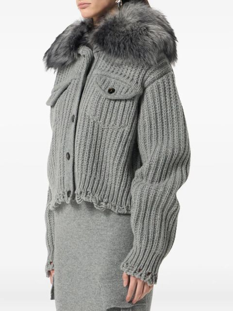 Blumarine cropped ribbed cardigan - Grey