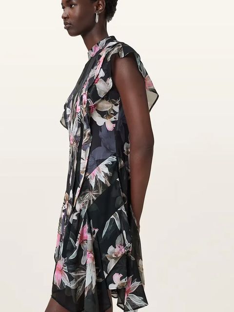 AllSaints sukienka FLEUR kolor czarny mini rozkloszowana W370DC