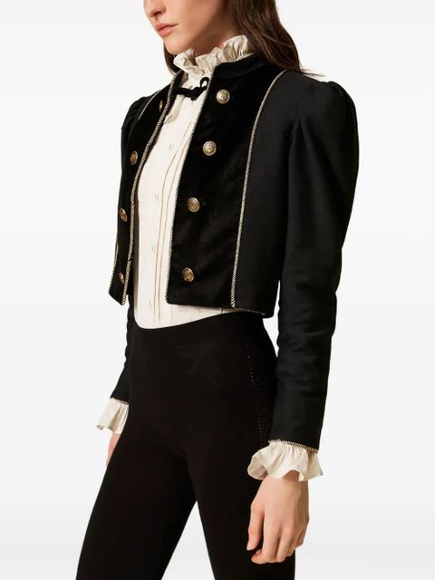TWINSET velvet-trimmed puff-sleeve jacket - Black