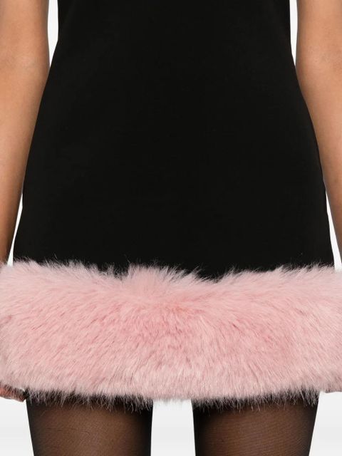 Self-Portrait fur-trimmed sleeveless dress - Black
