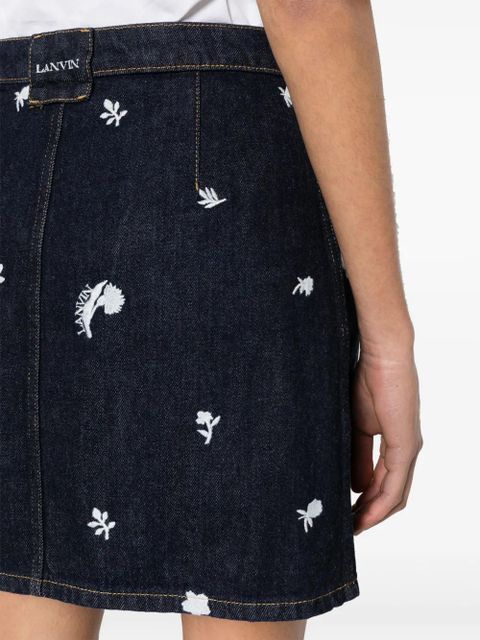 Lanvin floral-embroidered denim skirt - Blue
