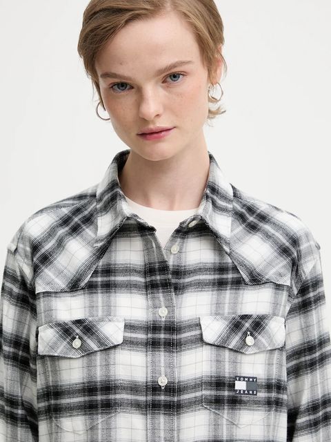 Tommy Jeans koszula bawełniana damska kolor czarny regular z kołnierzykiem klasycznym DW0DW21456