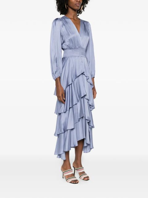 Maje ruffled V-neck midi dress - Blue