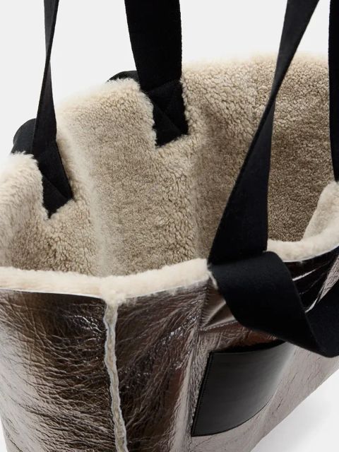 AllSaints torebka skórzana dwustronna IZZY SHEARLING kolor brązowy W056XB