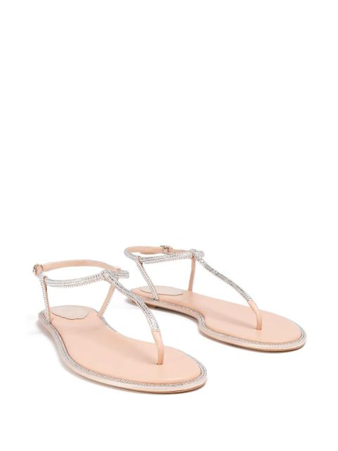 René Caovilla Diana crystal-embellished flat sandals - Neutrals