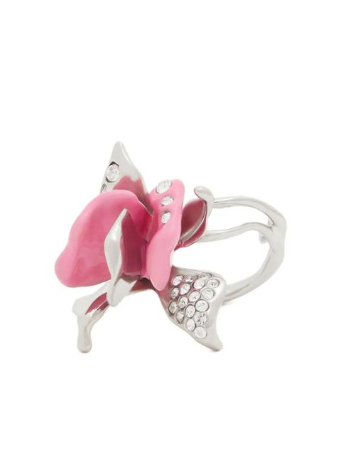 Marni enamelled tulip rhinestone ring - Silver
