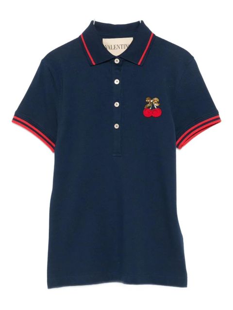 Valentino Garavani cherry-embellished polo top - Blue