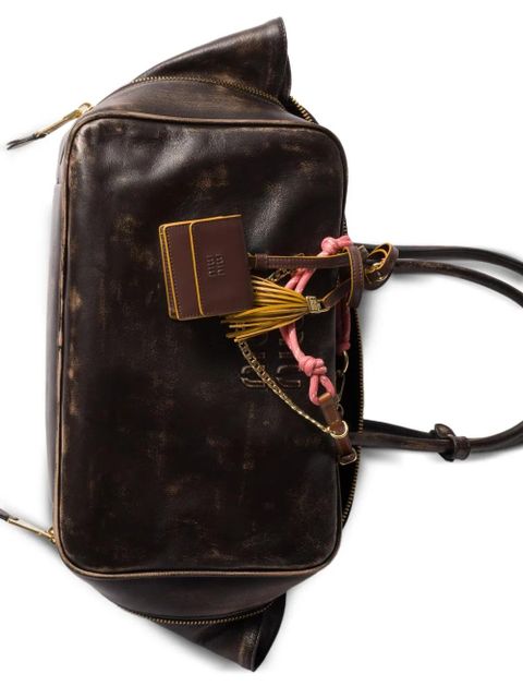 Miu Miu embossed-logo leather charm - Brown