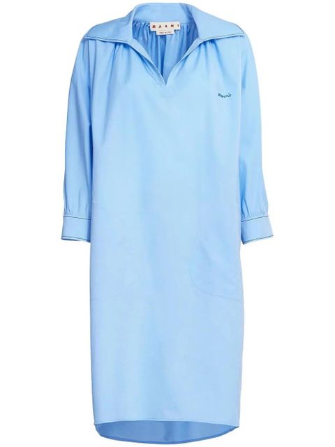 Marni logo-embroidered long-sleeve dress - Blue - zdjęcie produktu nr 1