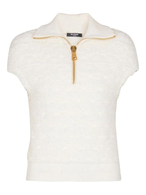 Balmain zip-neck short-sleeve top - White - zdjęcie produktu nr 1