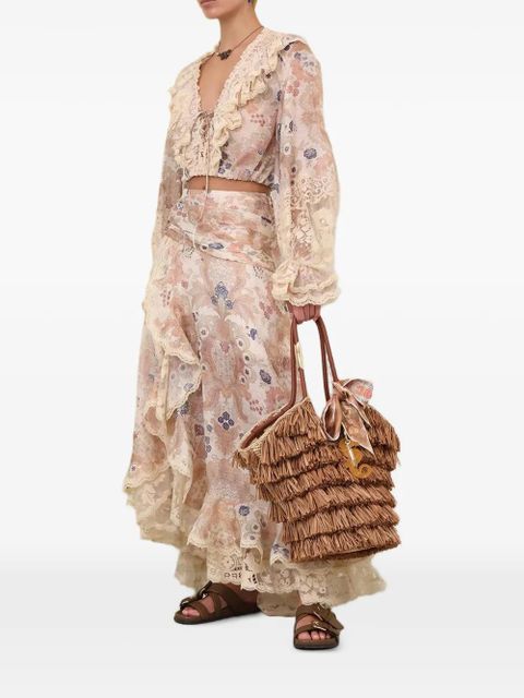 ZIMMERMANN Rebellion floral-print lace maxi skirt - Neutrals - zdjęcie produktu nr 1
