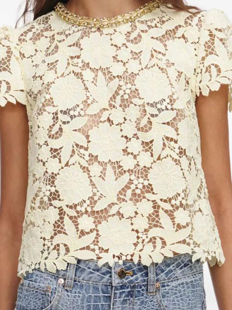 Self-Portrait lace embroidered top - Yellow
