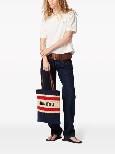 Miu Miu striped crochet tote bag - Neutrals - zdjęcie produktu nr 2