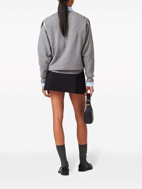 Miu Miu logo-plaque wool miniskirt - Black