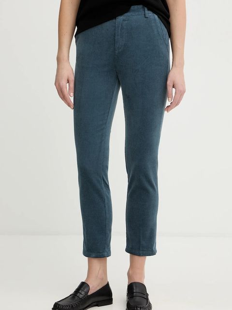 United Colors of Benetton spodnie sztruksowe kolor turkusowy fason cygaretki high waist 4MIQDF07W - zdjęcie produktu nr 1