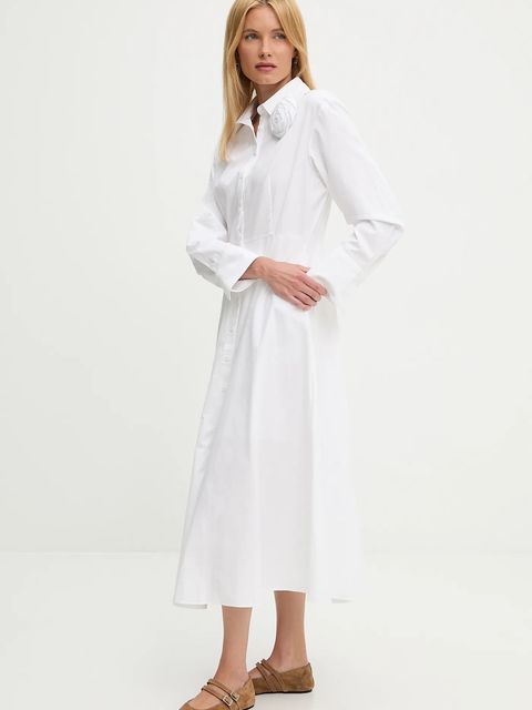 Answear.LAB sukienka bawełniana kolor biały midi rozkloszowana - zdjęcie produktu nr 2