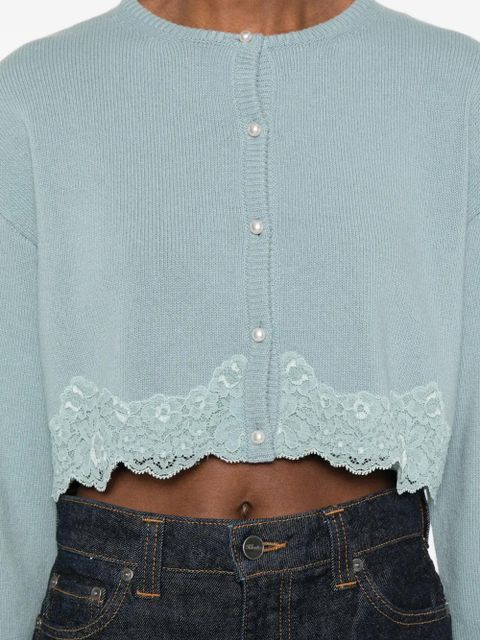 Valentino Garavani lace-trim cropped cardigan - Blue