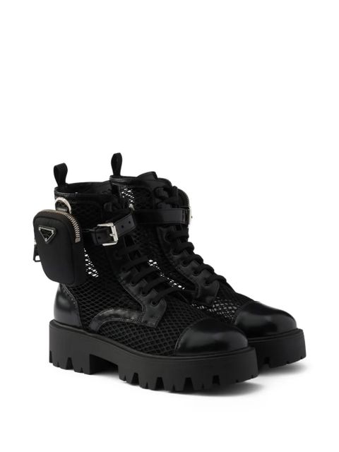 Prada Monolith mesh pouch combat boots - Black - zdjęcie produktu nr 2
