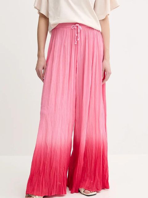 Pinko spodnie bawełniane damskie kolor różowy szerokie high waist 104756 A2G4 - zdjęcie produktu nr 1