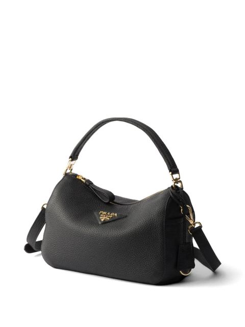 Prada small logo-plaque leather shoulder bag - Black