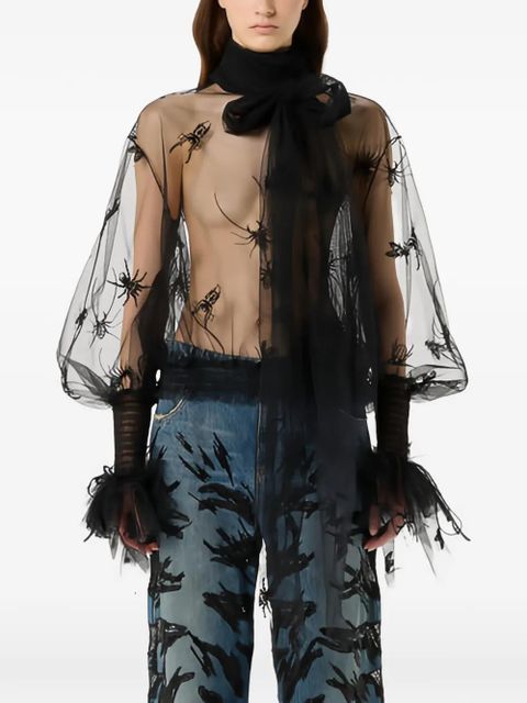 Blumarine insect-embroidered tulle blouse - Black