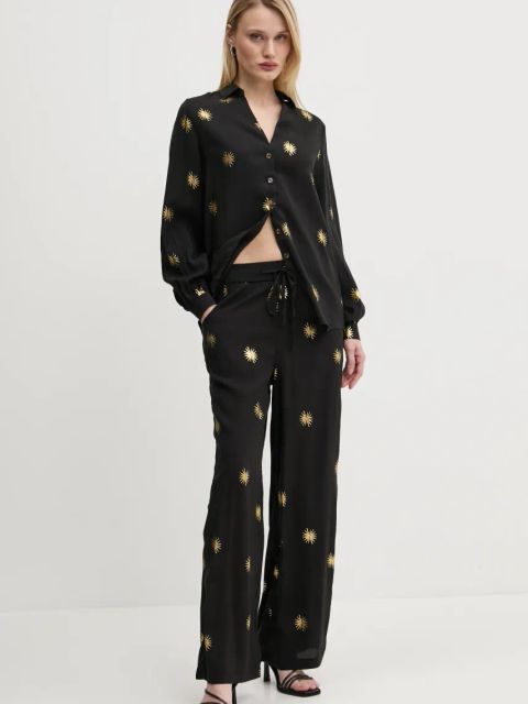 Never Fully Dressed koszula Gold Sun Miley damska kolor czarny relaxed z kołnierzykiem klasycznym NFDTO1492