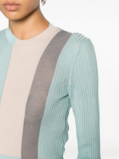 FENDI colour-block ribbed-knit silk-blend top - Blue