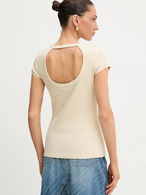 BOSS Orange t-shirt damski kolor beżowy odkryte plecy 50536871