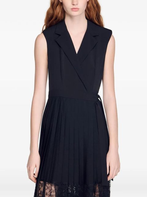 SANDRO pleated lace midi dress - Black