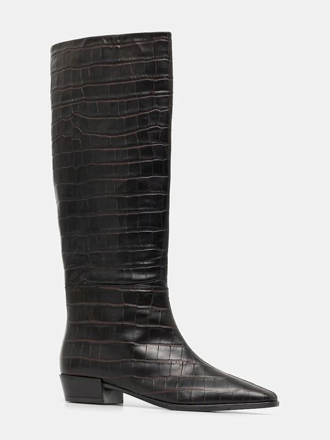 Copenhagen kozaki skórzane damskie kolor brązowy na płaskim obcasie CPH295 croco leather - zdjęcie produktu nr 1