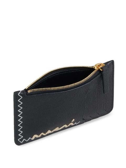 Marni logo-embroidered leather card case - Black