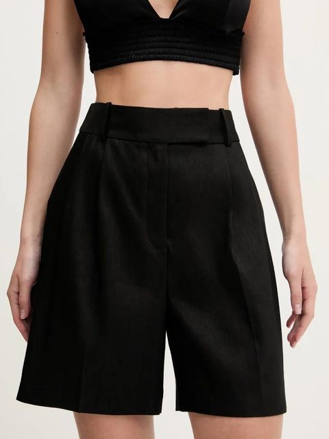 HUGO szorty lniane damskie kolor czarny gładkie high waist 50537634 - zdjęcie produktu nr 1