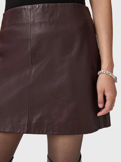 AllSaints spódnica skórzana RENAI kolor bordowy mini rozkloszowana W020RB - zdjęcie produktu nr 2